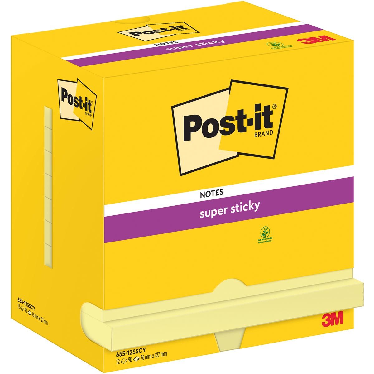 Post-it - Notizblock 655 Super Sticky 76x127mm Kanariengelb 12 Stück