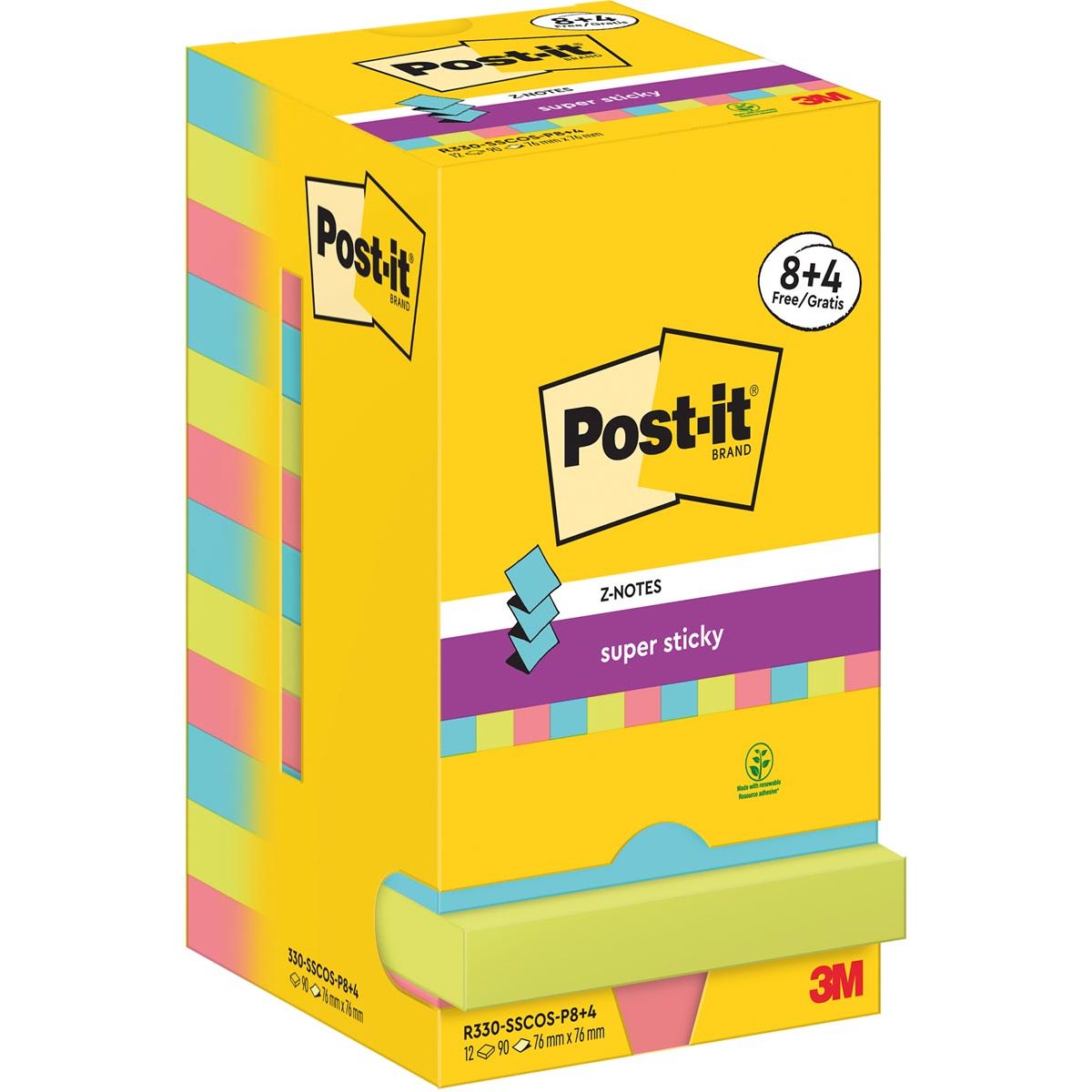Post-it Super Sticky – Z-Notes Cosmic, 90 Blatt, 76 x 76 mm, 8 + 4 GRATIS