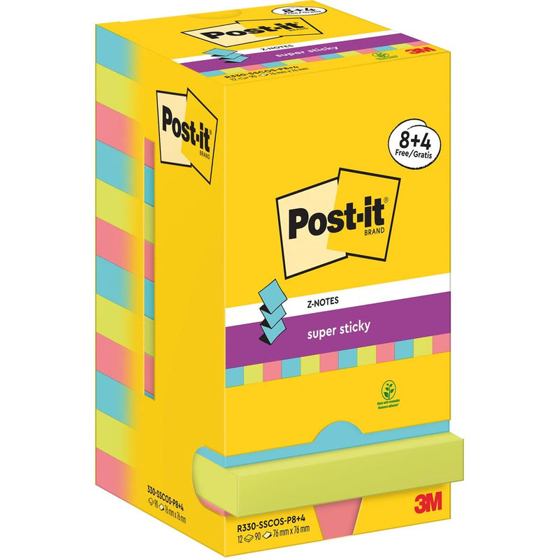 Post-it Super Sticky – Z-Notes Cosmic, 90 Blatt, 76 x 76 mm, 8 + 4 GRATIS