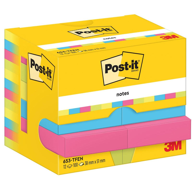 Haftnotizen - Notizblock 653 38x51mm neonfarben sortiert 12 Stück