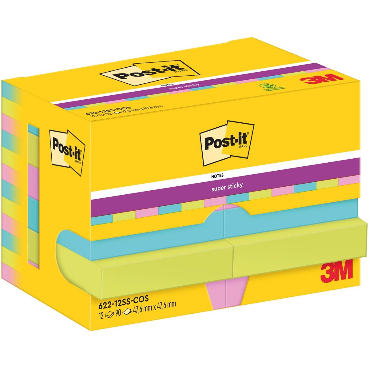 Post-it - Memopad 622 Super Sticky 47,6x47,6mm Cosmic 12 Stück