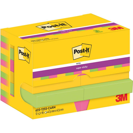Post-it Super Sticky - Notizblock 622 Super Sticky 47,6x47,6mm Karneval 12 Stück