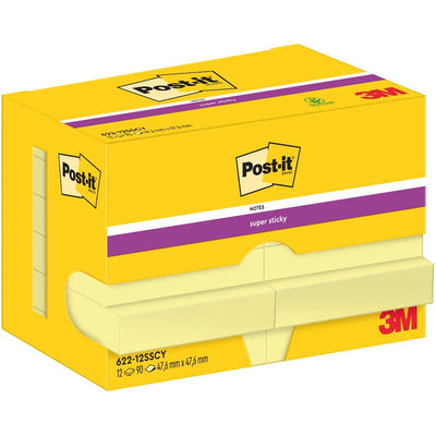 Post-it – Super Sticky Notes, 90 Blatt, 47,6 x 47,6 mm, gelb, Packung mit 12 Blöcken