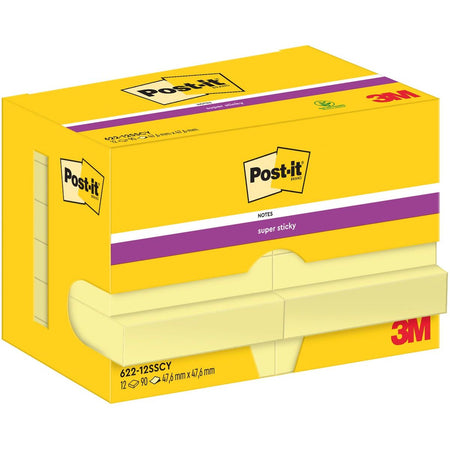 Post-it – Super Sticky Notes, 90 Blatt, 47,6 x 47,6 mm, gelb, Packung mit 12 Blöcken