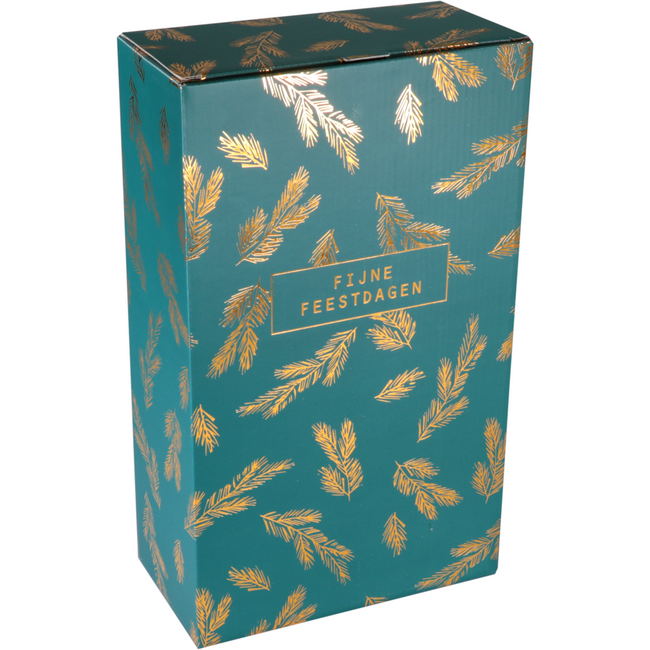 Klika -  Flesdoos | Dennentakjes | karton + PE | 2 flessen | 190x95x330mm | Kerstmis | groen/goud | 100 stuks