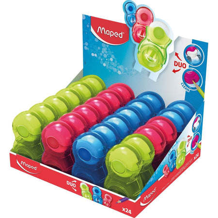Maped - Bleistiftspitzer Loopy 1 Loch mit Radiergummi, Display mit 24 Stück sortiert