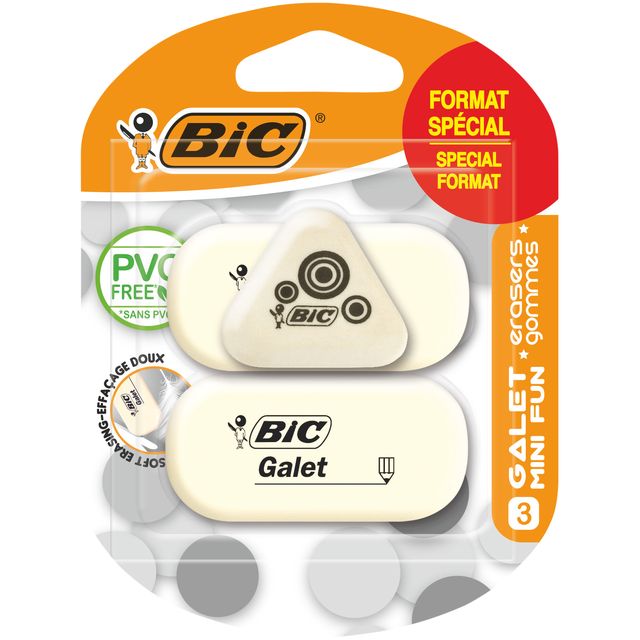 BIC – Radiergummi Galet, PVC-frei, weicher Bleistift, weiß, Blisterpackung mit 3 Stück