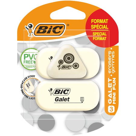 BIC – Radiergummi Galet, PVC-frei, weicher Bleistift, weiß, Blisterpackung mit 3 Stück
