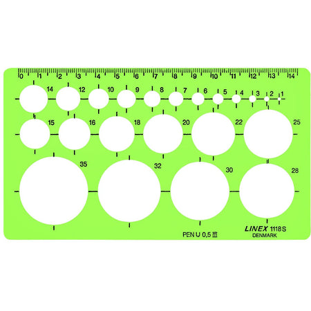 Linex - Kreisschablone 22 Kreise mit Tuschefüßen 1-35mm grün
