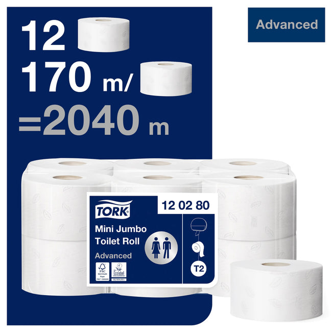 Tork -  Toiletpapier t2 advanced jumbo klein wit