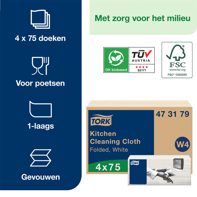 Tork -  Reinigingsdoek w4 gevouwen 1laags wit