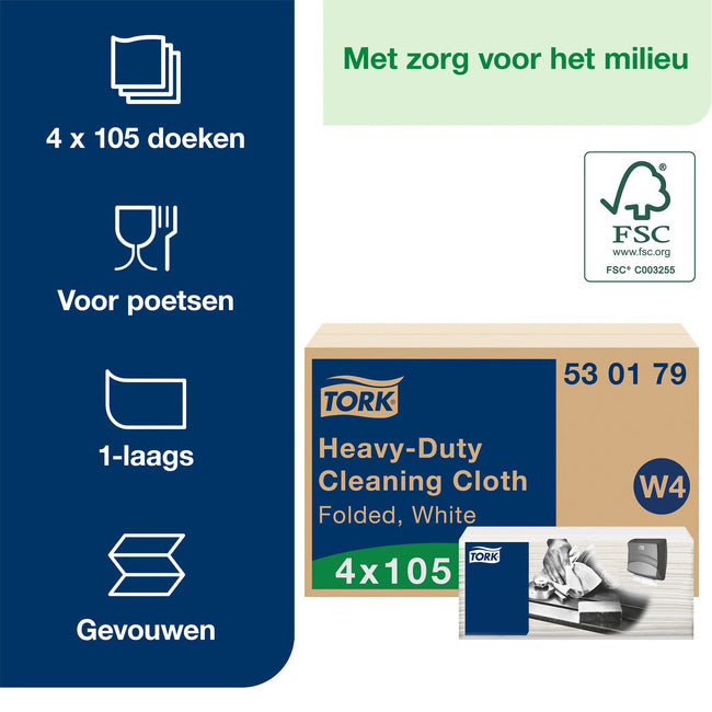 Tork -  Reinigingsdoek w4 gevouwen wit 530179