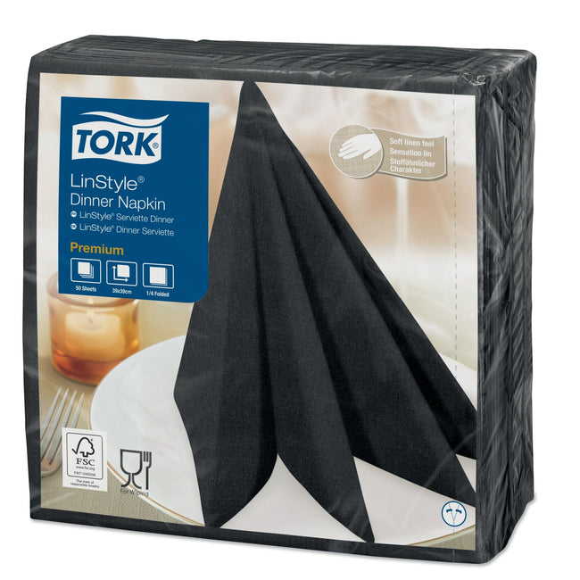 Tork -  Dinerservet linstyle premium zwart 478825 | 14 stuks