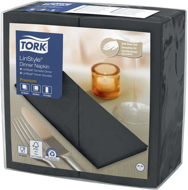 Tork -  Dinerservet linstyle premium zwart 478196 | 14 stuks