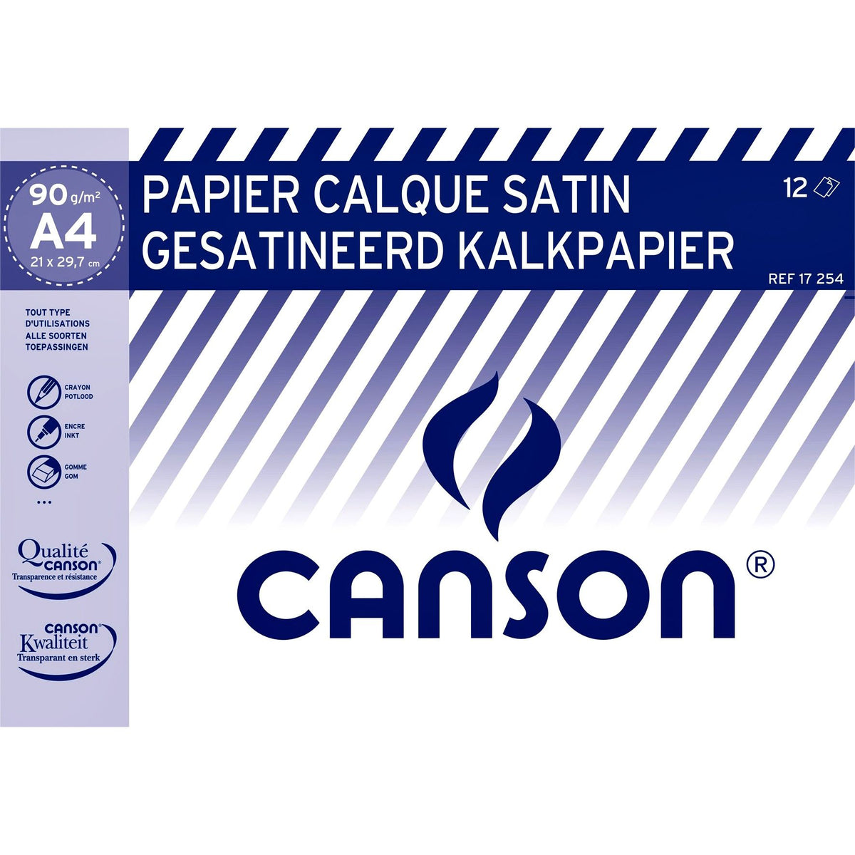 Canson - Satin-Pauspapier 12 Blatt 90gr A4 durchscheinend