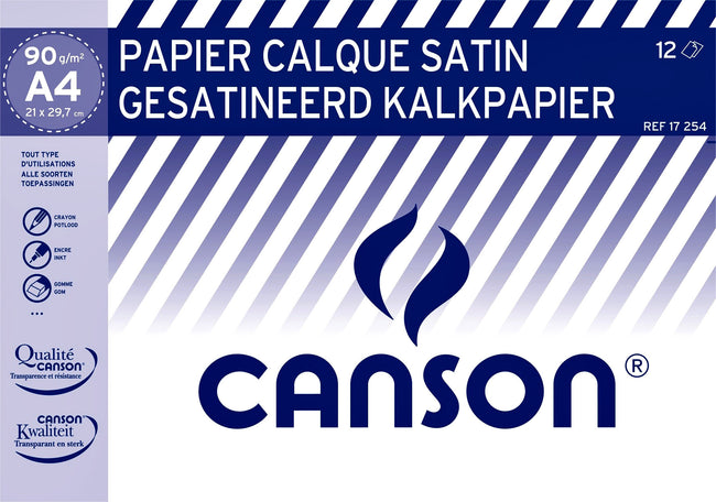 Canson - Satin-Pauspapier 12 Blatt 90gr A4 durchscheinend
