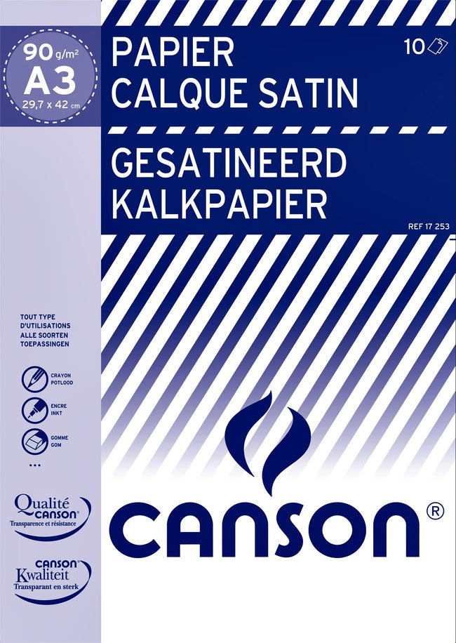 Canson - Satin-Pauspapier 10 Blatt 90gr A3 durchscheinend
