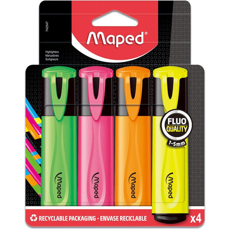 Maped - Textmarker Fluo'Peps Classic, 4er-Packung: Gelb, Orange, Rosa und Grün