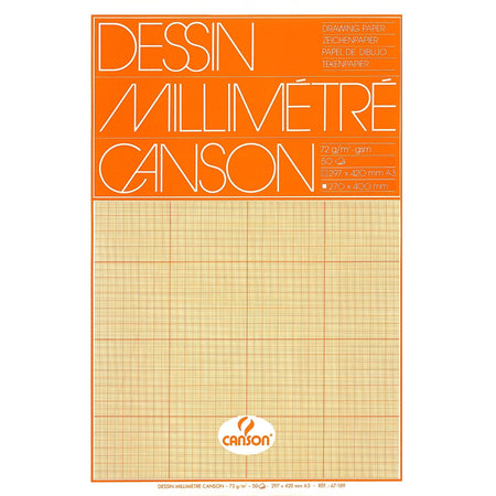 Canson - Millimeterpapier braun gelb bedruckt 50 Blatt 72gr A3 weiß | 10 Stück