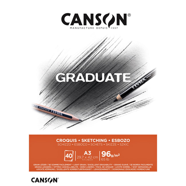 Canson - Skizzenpapier Graduate Sketch 40 Blatt 96gr A3 naturweiß