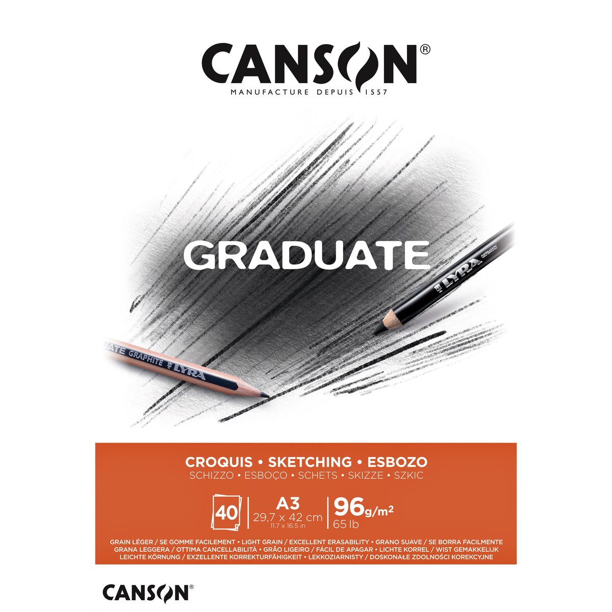 Canson - Skizzenpapier Graduate Sketch 40 Blatt 96gr A3 naturweiß