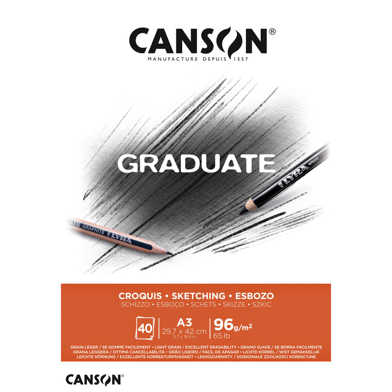 Canson - Skizzenpapier Graduate Sketch 40 Blatt 96gr A3 naturweiß