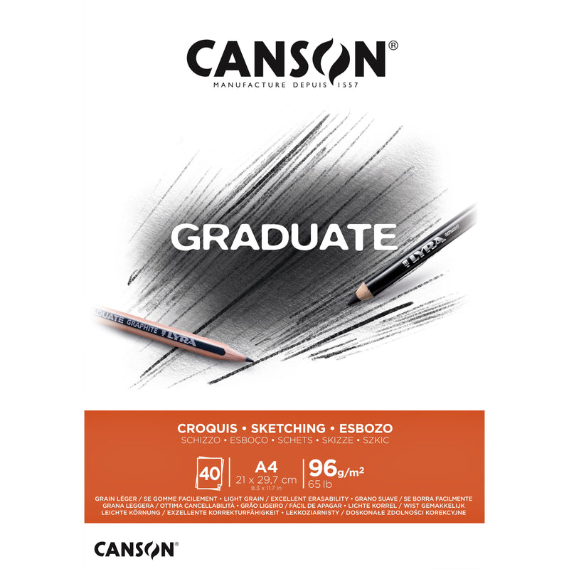 Canson - Skizzenpapier Graduate Sketch 40 Blatt 96gr A4 naturweiß | 5 Stück