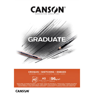 Canson - Skizzenpapier Graduate Sketch 40 Blatt 96gr A5 naturweiß | 5 Stück