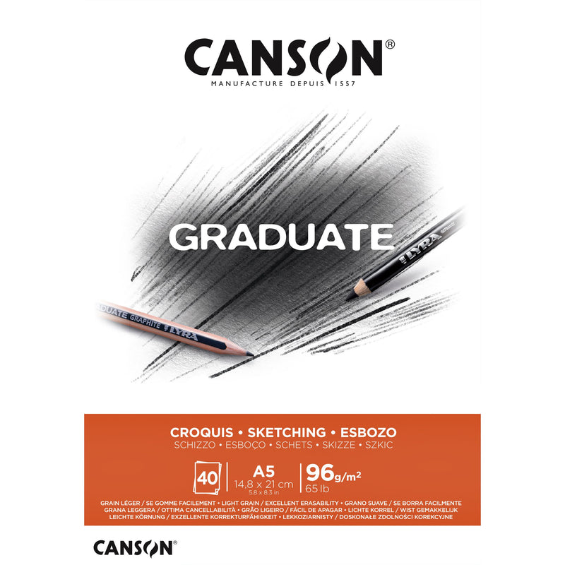 Canson - Skizzenpapier Graduate Sketch 40 Blatt 96gr A5 naturweiß | 5 Stück