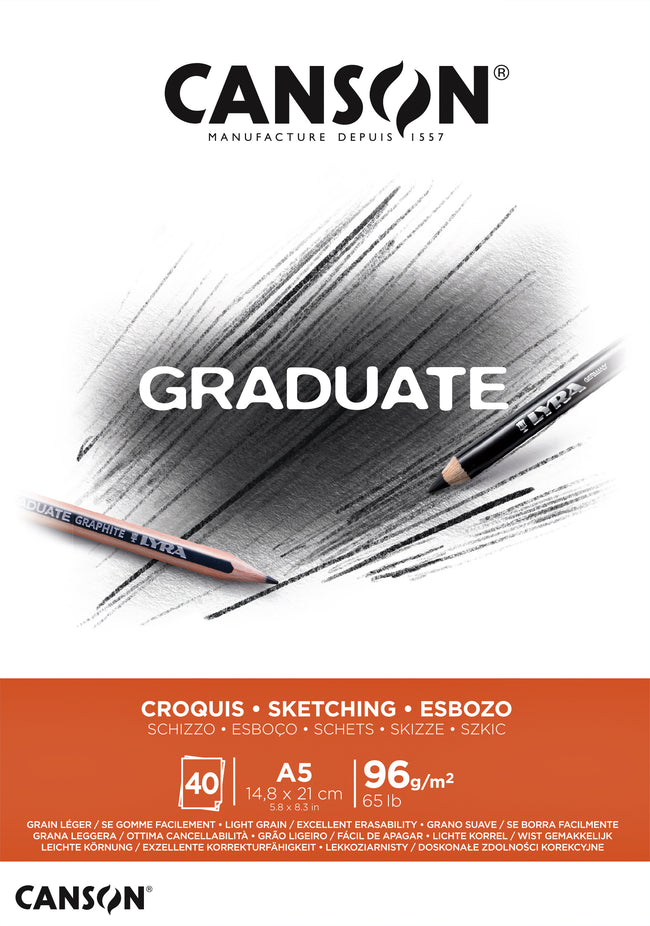 Canson - Skizzenpapier Graduate Sketch 40 Blatt 96gr A5 naturweiß