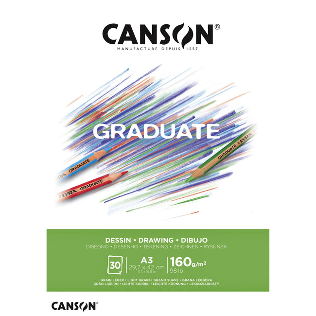Canson - Zeichenpapier Graduate Drawing 30 Blatt 160gr A3 hellweiß
