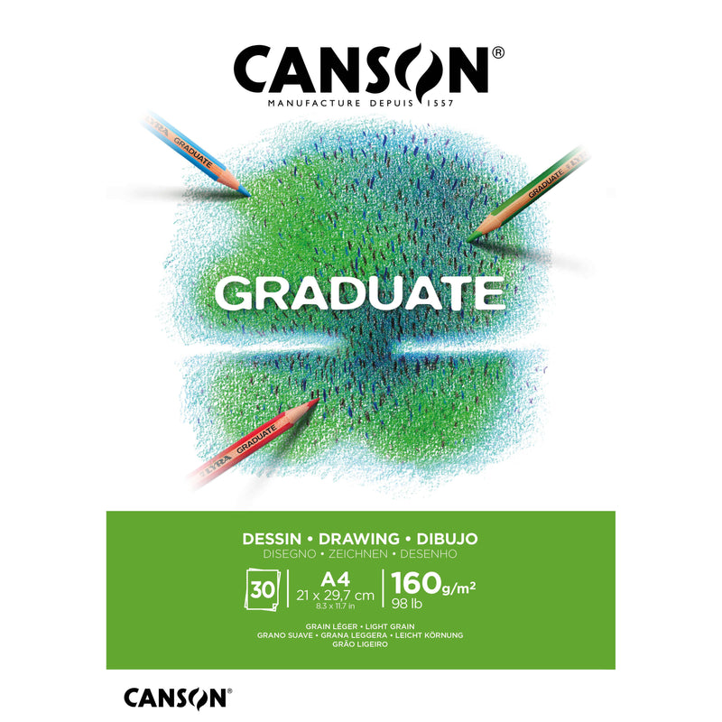 Canson - Zeichenpapier Graduate Drawing 30 Blatt 160gr A4 hellweiß | 5 Stück