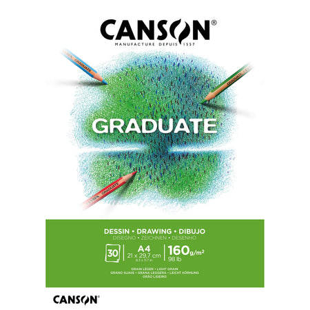 Canson - Zeichenpapier Graduate Drawing 30 Blatt 160gr A4 hellweiß | 5 Stück