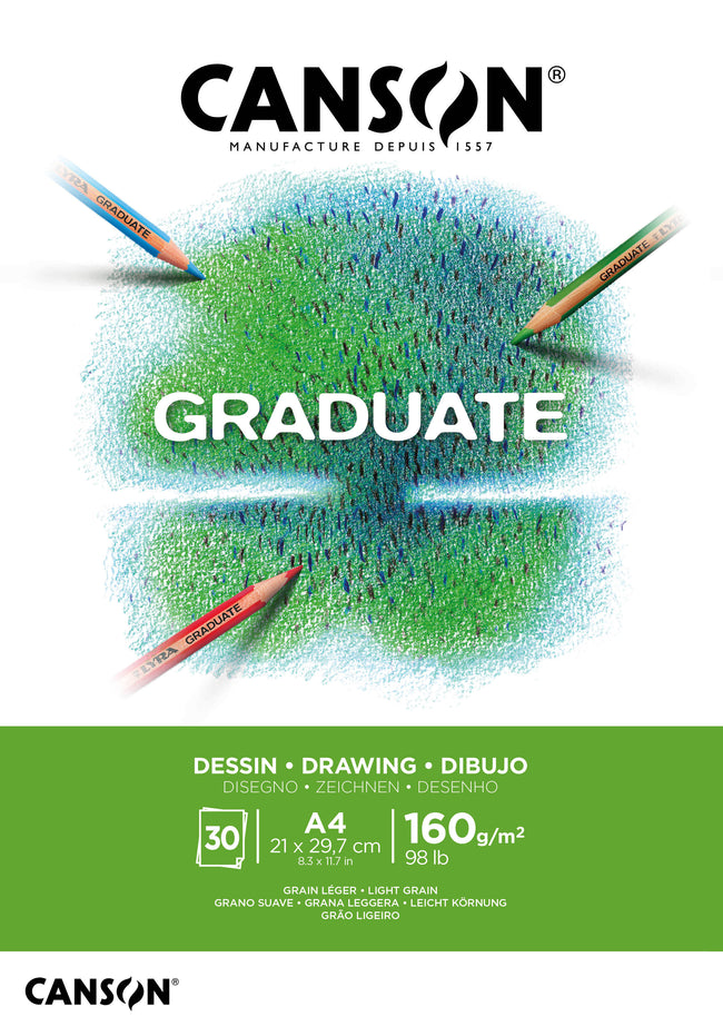 Canson - Zeichenpapier Graduate Drawing 30 Blatt 160gr A4 hellweiß