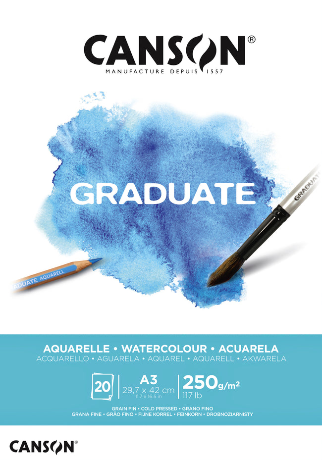 Canson - Aquarellpapier Graduate Watercolour 20 Blatt 250gr A3 naturweiß