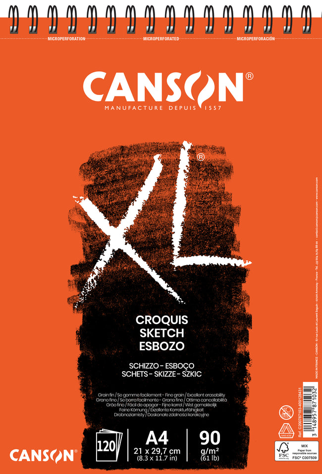 Canson - Skizzenpapier XL Sketch 120 Blatt 90gr A4 elfenbeinweiß | 5 Stück