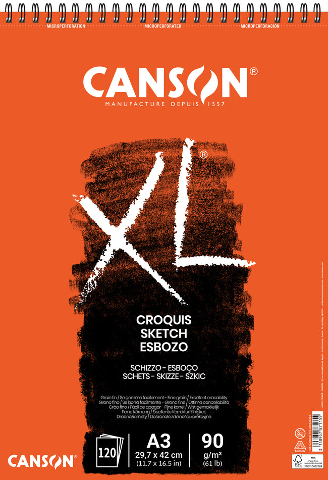 Canson - Skizzenpapier XL Sketch 120 Blatt 90gr A3 elfenbeinweiß