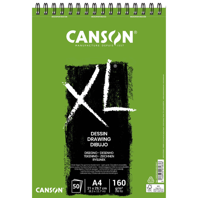 Canson - Zeichenpapier XL Drawing 50 Blatt 160gr A4 weiß