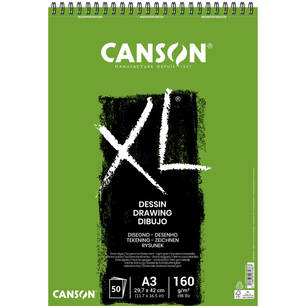 Canson -  Tekenpapier  xl drawing 50vel 160gr a3 wit | 5 stuks
