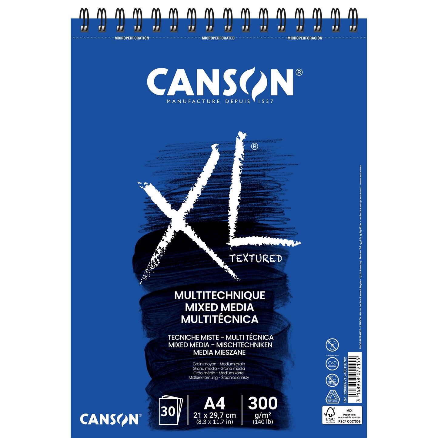 Canson - Mixed-Media-Papier XL Textured Mixed Media 30 Blatt 300gr A4 weiß | 5 Stück