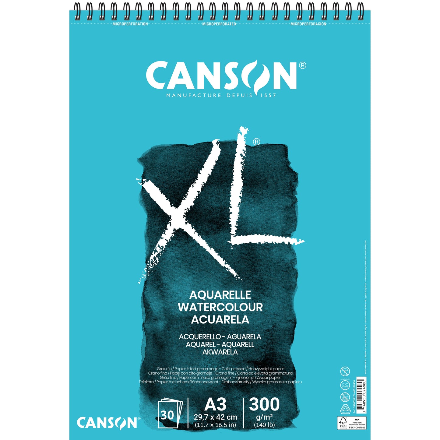Canson - Aquarellpapier XL 30 Blatt 300gr A3 weiß | 5 Stück
