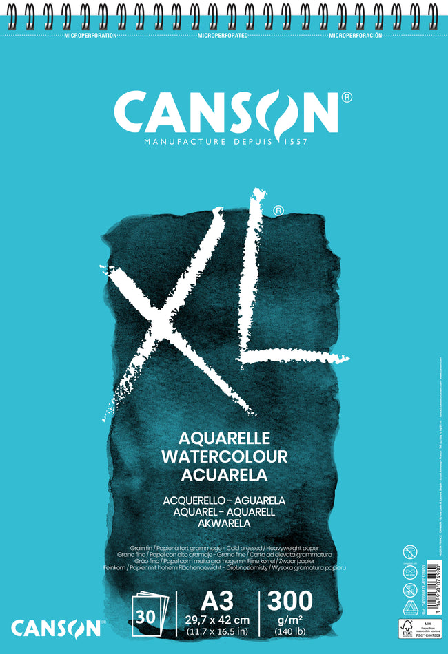 Canson - Aquarellpapier XL 30 Blatt 300gr A3 weiß | 5 Stück