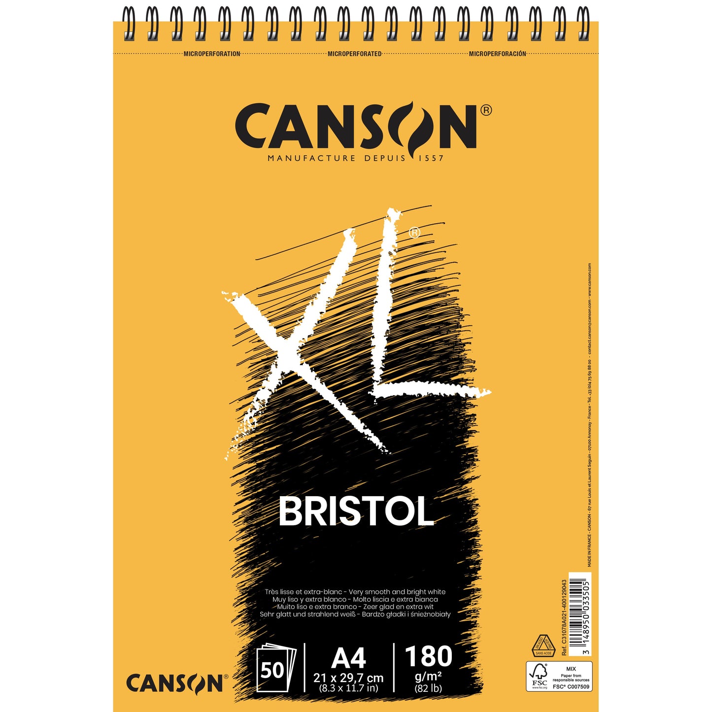 Canson - Bristolpapier XL Bristol 50 Blatt 180gr A4 extraweiß | 5 Stück