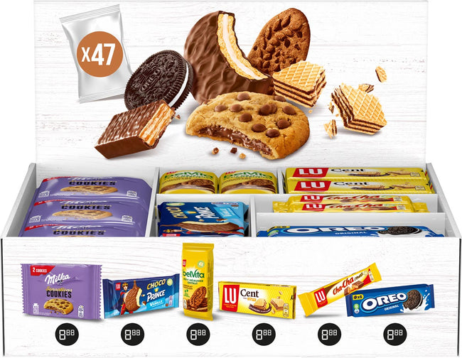 Milka -  Assortiment koekjes van , Oreo en Lu, doos van 47 stuks, mix