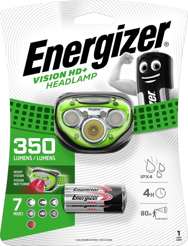 Energizer -  hoofdlamp Vision HD+, inclusief 3 AAA batterijen, op blister