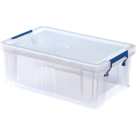 Bankers Box - Aufbewahrungsbox 10 Liter, transparent mit blauen Griffen, Set à 4 Stück im Karton verpackt