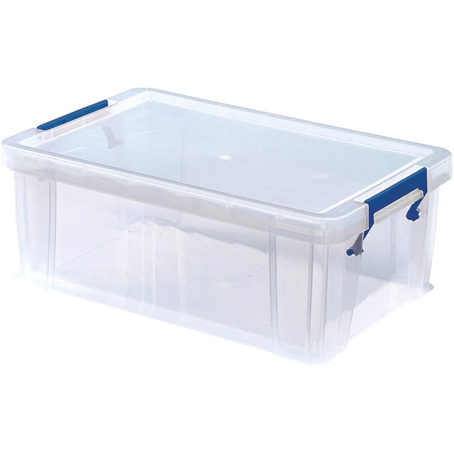 Bankers Box - Aufbewahrungsbox 10 Liter, transparent mit blauen Griffen, Set à 4 Stück im Karton verpackt