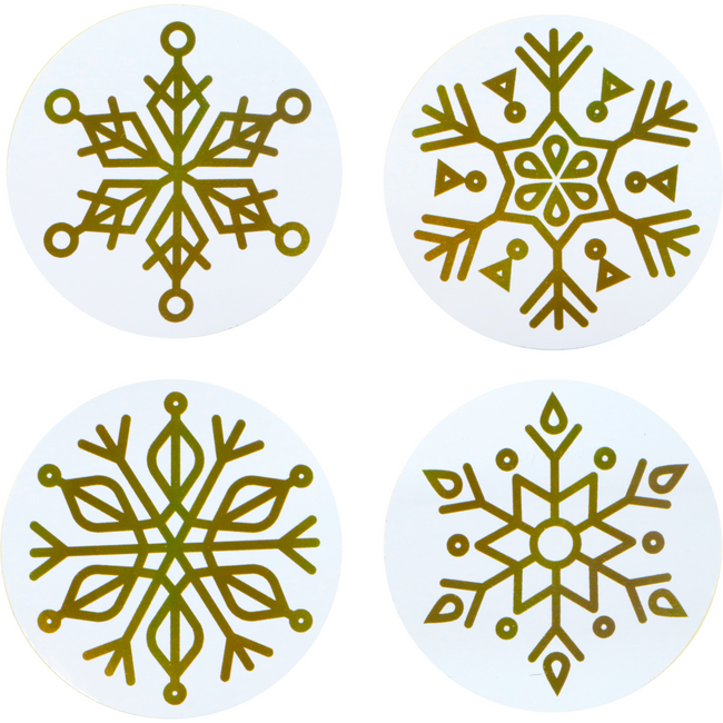 Klika - Etikett | Geschenketikett | Papier | Eiskristalle | ∅45mm | weiß/gold | Rolle mit 500 Stück