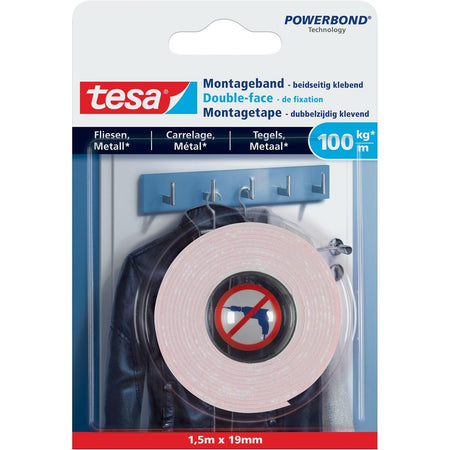 Tesa – Powerbond-Montagefliesen und Metall, 19 mm x 1,5 m