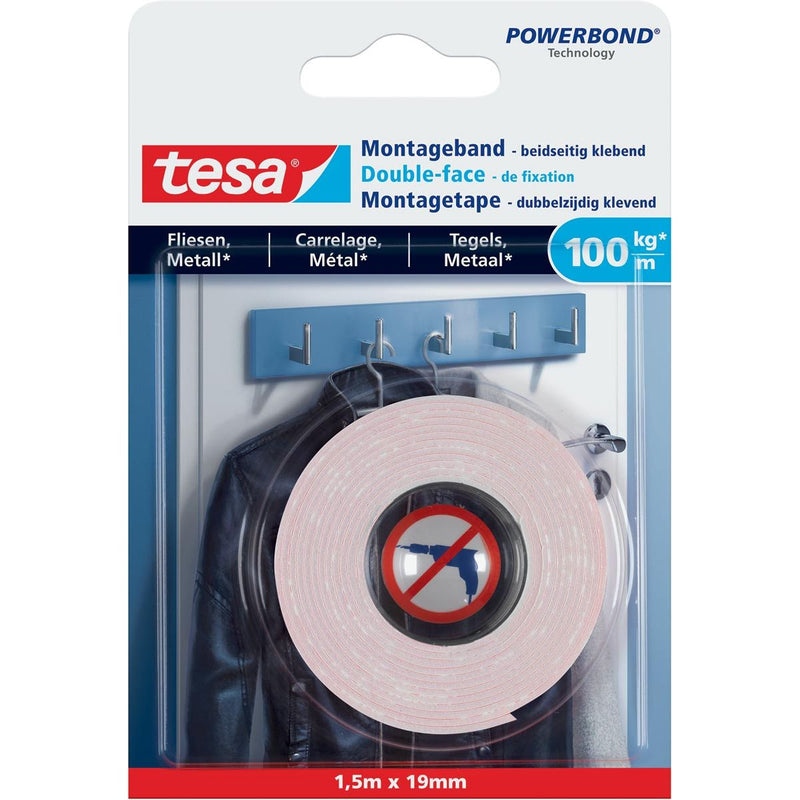 Tesa – Powerbond-Montagefliesen und Metall, 19 mm x 1,5 m
